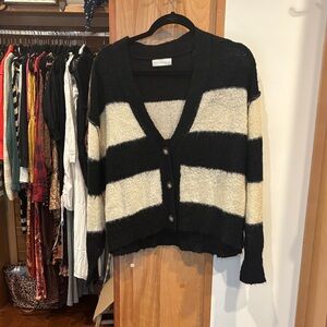 By Together Black and Cream Striped Cardigan